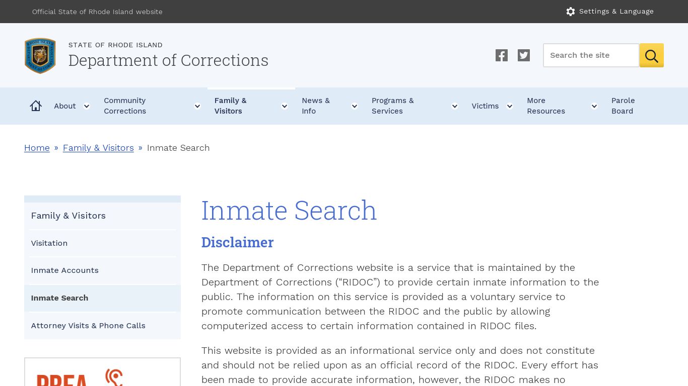 Inmate Search - Rhode Island Department of Corrections